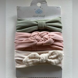 cloud island Sage, Blush Pink & Cream Baby Headband Set - Knotted Styles